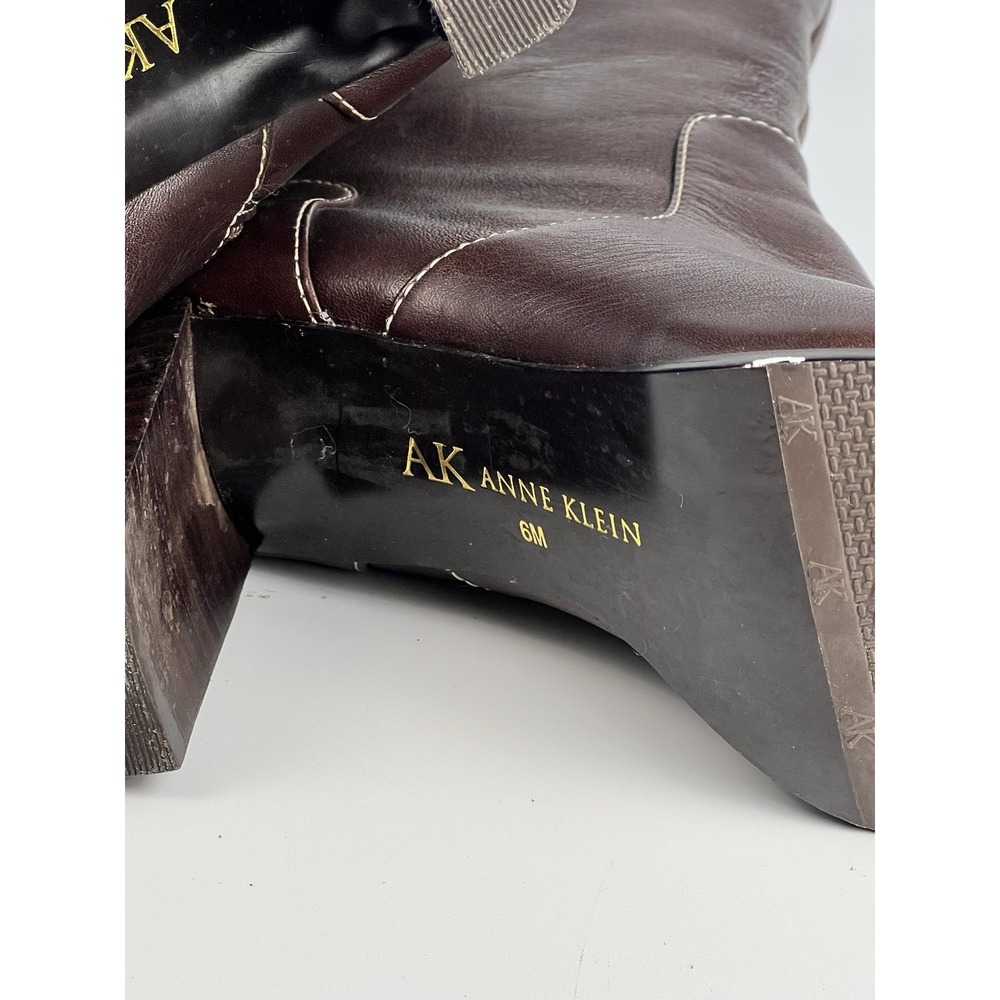 AK Anne Klein Boots Womens 6M Brown Leather Knee High Block Heel Y2K Tall - Picture 7 of 8